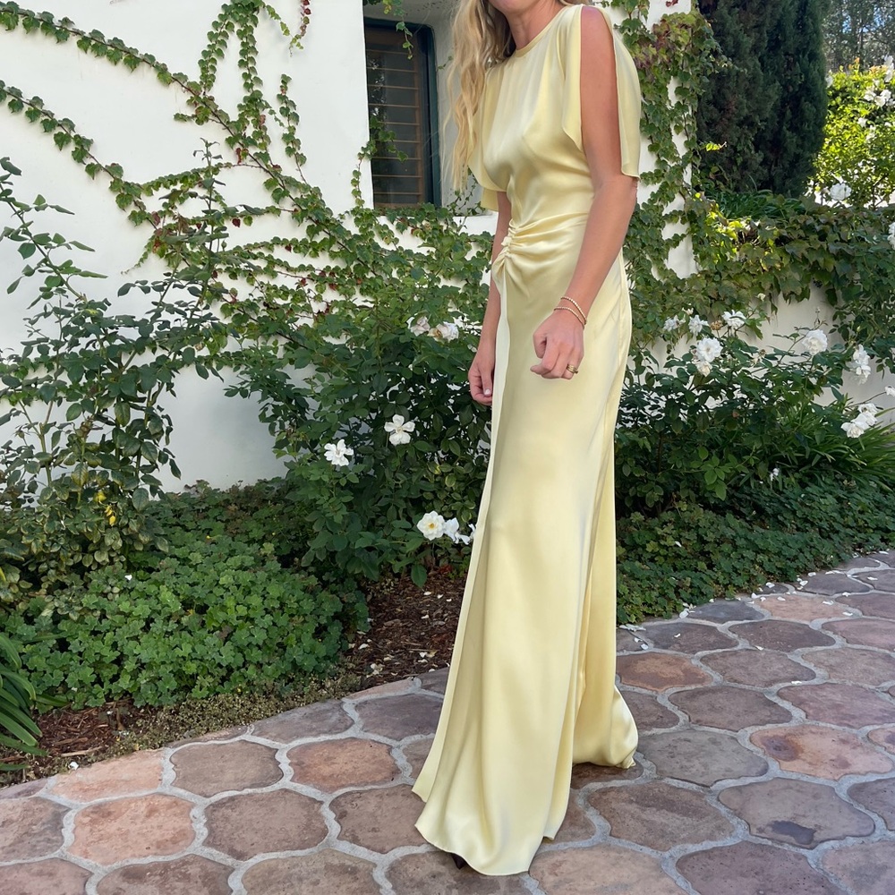 Victoria Beckham Yellow Bias-Cut Gown